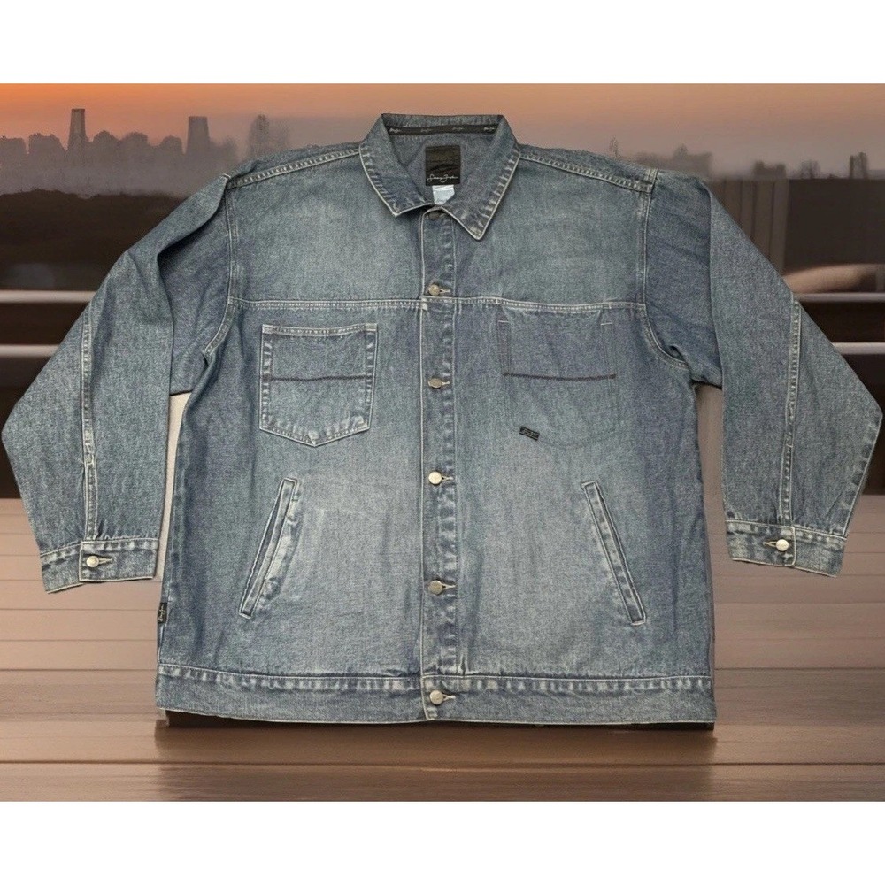 VTG Sean John Jean Jacket Mens 2XL (3XL) Blue Faded Hip Hop Streetwear Hong Kong